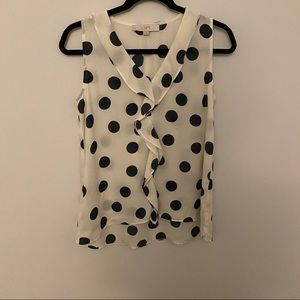 LOFT polka dot ruffle collar shell tank
